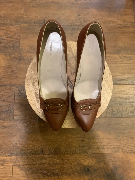 Balenciaga Shoes - Balenciaga Brown Pointed-Toe Leather Heels with Gold Buckle